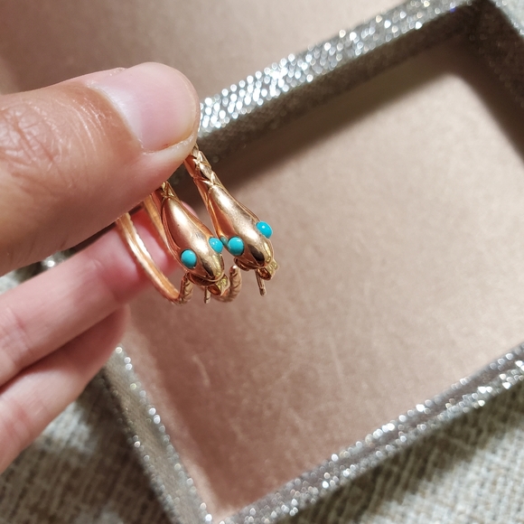 Sterling Rose Gold Plated Snake Hoop Earrings - Picture 6 of 7